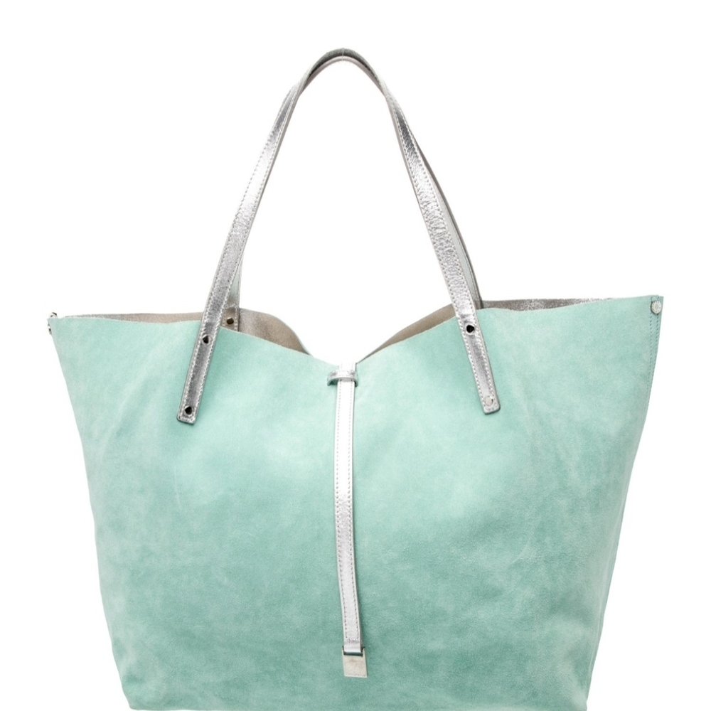Mint Suede Tote Bag with Silver Trim - Women Bags